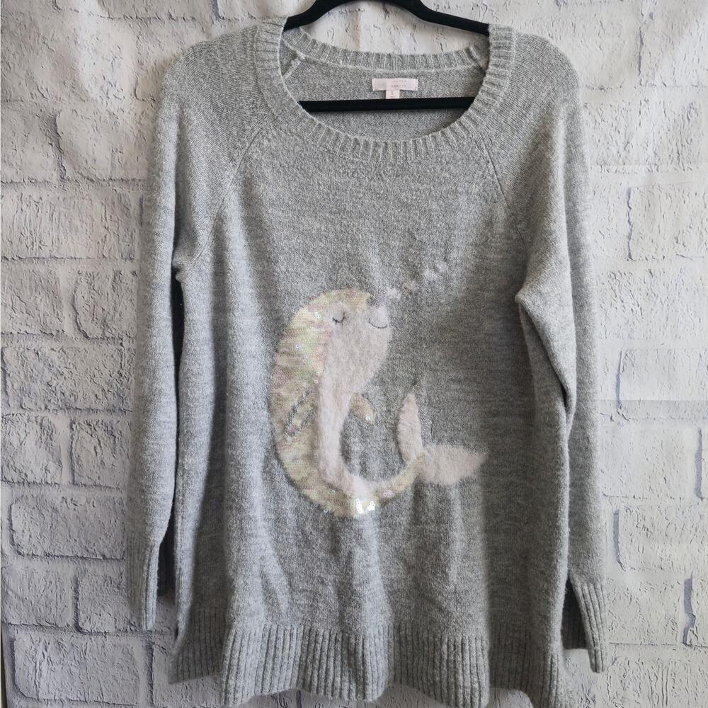 Lauren Conrad Gray Crewneck Mermaidcore Sweater - Picture 2 of 13